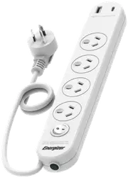 Energizer 4 Outlet Power Board with Surge Protection & 2 USB Ports