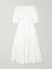 [Loretta Caponi] Loretta Caponi - Poppi Lace-trimmed Tiered Broderie Anglaise Cotton Maxi Dress - White - large large White