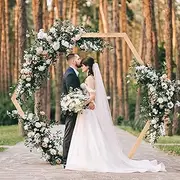 Wood Wedding Backdrop Stand Large: 210cm x 245cm Creative Hexagon Arch Stands Garden Pine Wooden Archway Photo Shoots Studio Props Photography Background Rack Romantic Floral Party Decor