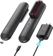 Hair Straightener Brush Cordless, Mini Hair Straightening Brush with USB Recharg