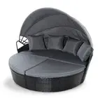 Sun Lounge Setting Wicker Lounger Day Bed Outdoor Furniture Patio Black Gardeon