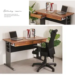 Homelike 克里夫120cm書桌-附抽屜x2(柚木色) 辦公桌 工作桌 書桌 電腦桌