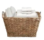 New Water Hyacinth Wicker Large Square Storage Laundry Basket with Handles
