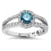 1.69ct Fancy Blue Diamond Halo Engagement Ring With Split Shank