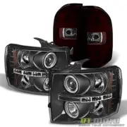 2007-2013 Chevy Silverado LED Halo Headlights+Blk Tinted Tail Lights Brake Lamps (for: Chevrolet)