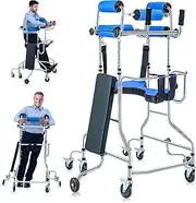 Adult Walker with Seat, 8 Wheels Senior Walker Adjustable Height and Width, Walker with Wheels, Made of Heavy Duty Steel, Supports 220lbs.