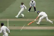 England batsman Robin Smith survives a run out attempt during- Old Cricket Photo