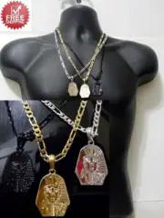 Small Pendant Flat Thin Egyptian King Tut Pharaoh Figaro Chain Necklace Egypt