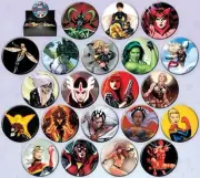 Ladies of Marvel Comics Metal Comic Art Button Assortment of 144, NEW BOXED