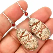 Leopard Skin Jasper & Garnet 925 Sterling Silver Earrings Jewelry E-1002