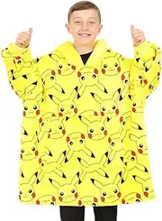 [Pokémon] Pokemon Pikachu Boys Girls Fully Lined Luxury Fleece Hoodie, Oversized Fleece Blanket Hoody Yellow, Yellow, One Size