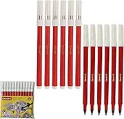 LUXSIN Single Colour Felt Tip Pens, RED, Fine Point, Pack of 12, Ideal for Write Draw Sketch Mark, Perfect for School Home Nursery Use, iZOFAX Black Ball Pen