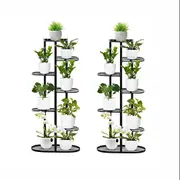 SOGA 2X 7 Tier 8 Pots Black Metal Plant Rack Flowerpot Storage Display Stand Holder Home Garden Decor