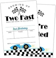 2nd Race Car Birthday Party Invitation Cards for Kids Boys, Two Fast 2nd Birthday Celebration Party Invite Cards Supplies Decorations, 20 Double-Sided Fill In Invites With Envelopes -01