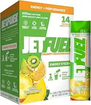 JetFuel Energy Stick Packs, On The Go Natural Caffeine, Smooth Energy, No Crash, Vitamin C, B6, B12, Taurine, Tyrosine, for Women & Men (14 Pack, Tropic Thunderburst)