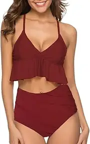 [Generic] Plus Size Swim Suits Women Two Pieces Bathing Suits Top Ruffled with High Waisted Bottom Bikini Set Juniors Swimsuits Two Piece with Shorts