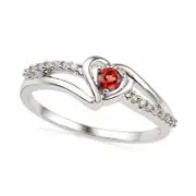 3.0mm Garnet and 0.05 CT. T.W. Natural Diamond Heart Ring in Sterling Silver