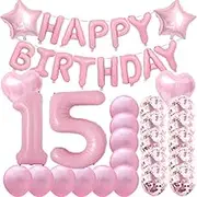 Sweet 15th Birthday Decorations Party Supplies,Pink Number 15 Balloons,15th Foil Mylar Balloons Latex Balloon Decoration,Great 15th Birthday Gifts for Girls,Women,Men,Photo Props