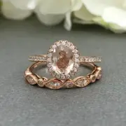 2 Ct Oval Simulated Peach Morganite Engagement Bridal Ring 14K White Gold Plated