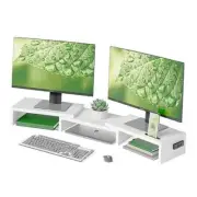 Dual Monitor Stand Riser with Smartphone Holder, Adjustable Length & White