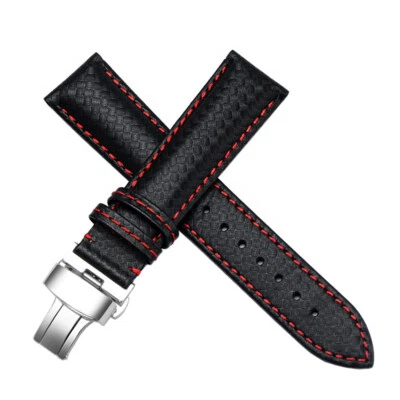 21mm Carbon Fiber Leather Replacement Watch Band Strap For RAYMOND WEIL GENEVE