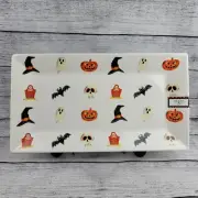 Ciroa Ceramic 14in Halloween Serving Tray, Ghosts, Pumpkins, Witch, Skull