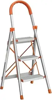 [GIANTZ] 3 Step Ladder, Aluminium Folding Steps Ladders Multi Height Platform for Home Office Warehouse, 150kg Capacity Portable Non-Slip Foam Grip Handle Sliver