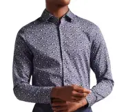 Ted Baker London Mens Spot Print Long Sleeve Button Up Shirt Blue Sz 6 = 2XL NWT
