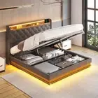 Levede Double Bed Frame LED Light Gas Lift Storage Headboard USB Charging