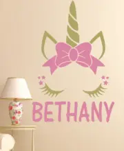 UNICORN W/ BOW STARS PERSONALIZED NAME LARGE WALL VINYL DECAL STICKER MURAL