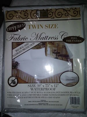 Better Home Zippered FABRIC Mattress Cover Waterproof/ Bug Free - TWIN SIZE new