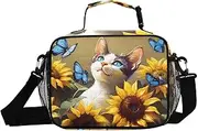 Insulated Lunch Box Peterbald Cat Sunflower for Women Men - Ideal for Work, Picnics - Includes Adjustable Shoulder Strap