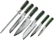 [HexClad] Essential Knife Set, 6-Piece, Japanese Damascus Stainless Steel Blades, Pakkawood Handles