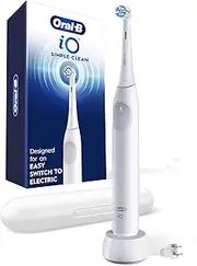 ORAL-B iO Simple Clean Rechargeable Electric Powered Toothbrush, Pure White with 1 Gentle Care Brush Head and 1 White Travel Case - Automatic Pressure Sensor to Protect Gums - 3 Modes -2 Min Timer