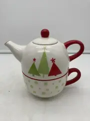 NEW Stackable Teapot Lid Cup 3 Pc Set Pier 1 Imports Tea for One Christmas Tree