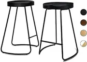 [ALFORDSON] 2X Industrial Bar Stools 65cm Wooden Tractor Barstools Dining Chairs with Footrest and Floor Protector for Home Bar Dining Room (Black)