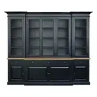 Hamptons Buffet Sideboard Glass Doors Hutch Bookcase Black
