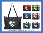 HEART EKG MEDICAL NURSE THEME MONOGRAM INITIAL PERSONALIZED TOTE BAG PURSE ZIPS