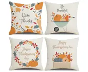 P138 4PCS 45*45cm Thanksgiving Pumpkin Pattern Linen Pillowcase Holiday Home Bedroom Decoration Cover Sofa Cushion Cover