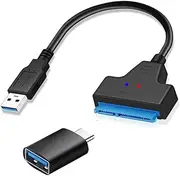 Sooiiyu SATA to USB 3.0 Adapter Cable, for 2.5 inch Hard Drive HDD/SSD Data Transfer, External Hard Drive Converter, Support UASP, with USB C to USB 3.0 Adapter