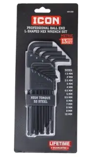 ICON 13 Pce Metric Hex Key Set Ball End Allen Wrench Kit L-Shaped 57928 HM1300