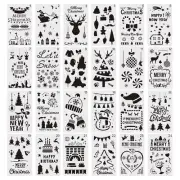 24 Pcs Christmas DIY Stencils Plastic Hollow Santa Elk Drawing Stencils Painting