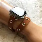 Brown with Grommets Double Wrap Leather Band Strap for Fitbit Versa 3 4 Sense 2