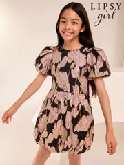 Lipsy Black Jacquard Puffball Occasion Dress (5-16yrs) (E22761) | $55 - $64