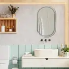 Frameless Oval Black Strip LED Mirror 50x90cm Touch Sensor Tricolour Light Home