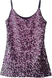 [Grouptap] Sequin sparkle girls camisole vest top womens latin salsa samba sleeve-less dance party wear (UK Women 4/6/8/10), Purple, S