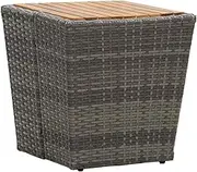 Tea Table Wood Outdoor Dining, Grey Poly Rattan, Solid Acacia, Foldable Tables for Patio, 41.5x41.5x43 cm