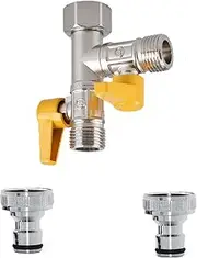 2 Way Brass Tap, Garden Hose Splitter, T Valve, 1/2" Two Way Brass Tap Garden Hose with 2PCS 1/2 Inch Brass Water Tap Connection for Irrigation System, Hose & Garden Equipment
