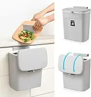 Fohouse Kitchen Compost Bin for Counter Top and Under Sink, Hanging Small Trash Can with Lid, Under Sink Garbage Can for Bathroom, Wall Mounted Counter Waste Compost Bin for Cupboard Bedroom (Grey)