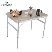 在飛比找Yahoo奇摩購物中心優惠-LIFECODE《009》橡木紋鋁合金折疊桌90x60cm